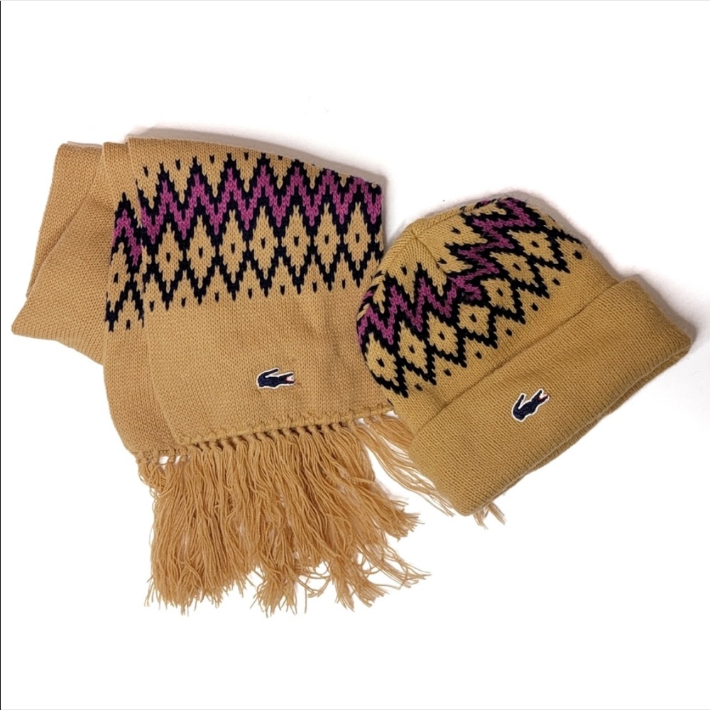 EUC Vintage Izod Lacoste Tan Printed Knit Beanie